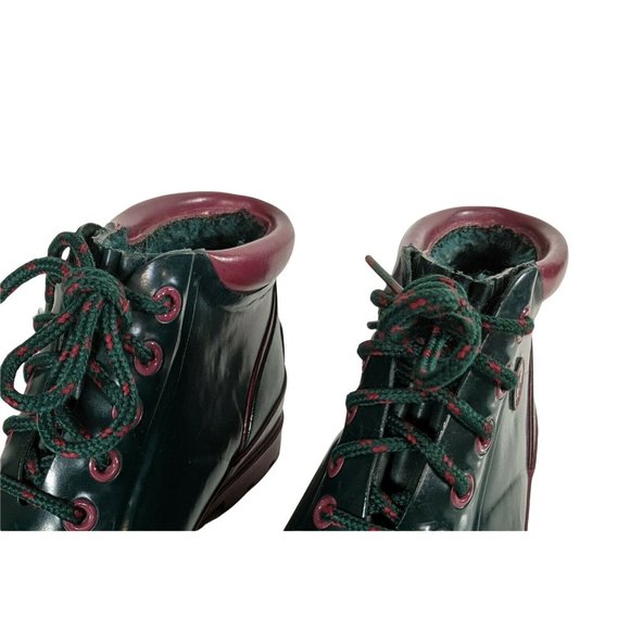 Vintage Sporto Thermolite Green & Mauve Lace Up Duck Rain Boots Women's Size 6 - Picture 9 of 9